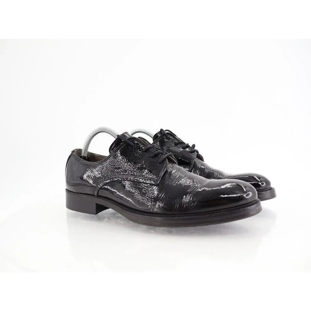 AllSaints Apollo Men Size 43 US 10 Black Patent Crinkle Derby Oxfords Dress Shoe
